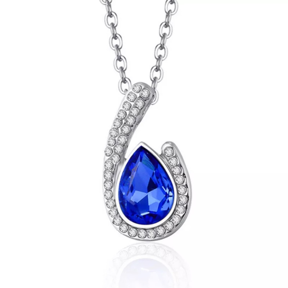Sterling Silver Simulated Blue Sapphire Birthstone Pendant Necklace, Mothers Day